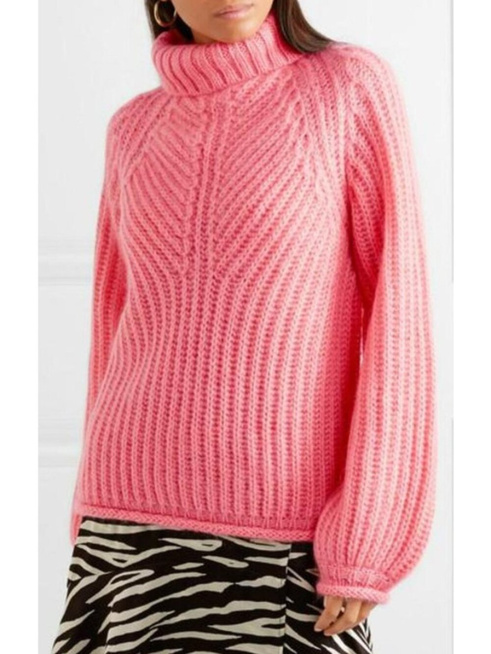 Stine Goya Pink Mohair Chunky Knit Fuzzy Turtleneck Sweater, Size XS